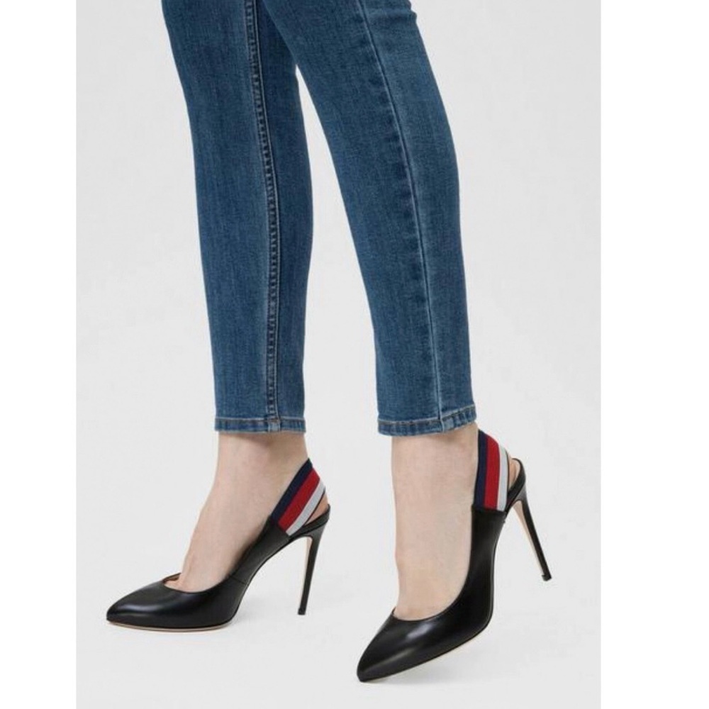 GUCCI SYLVIE WEB SLINGBACK BLACK LEATHER 3.25" HEELS PUMP SHOES 36 - Picture 2 of 14